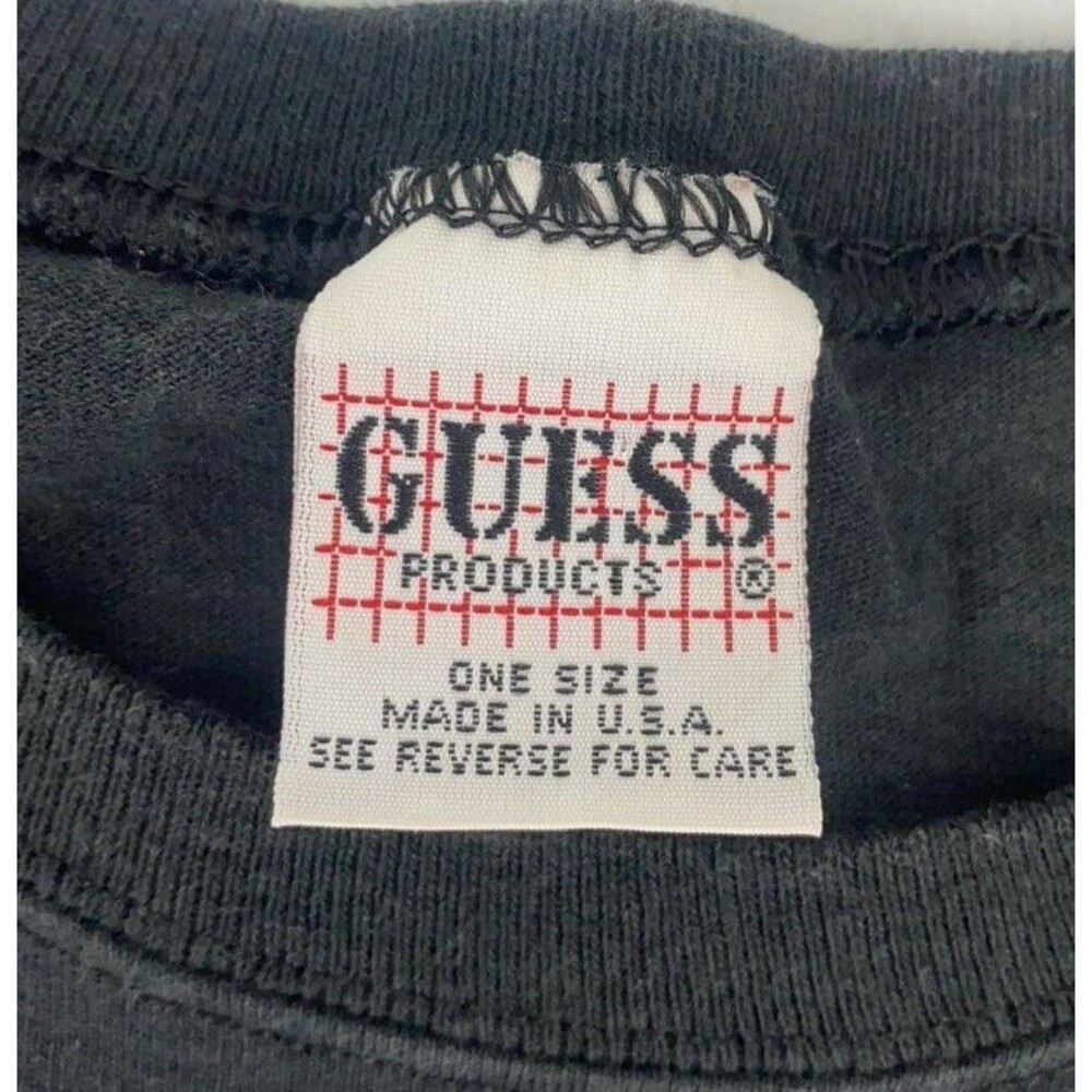 Vintage 90s Guess Jeans T-Shirt Black Red Yellow Logo Made in USA "One Size" - Picture 4 of 10